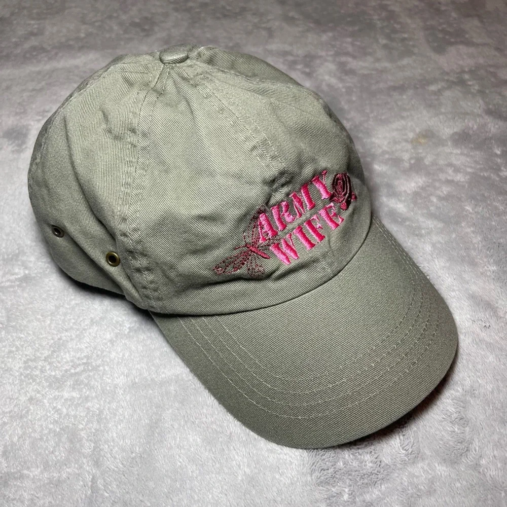 Army Wife Hat Womens Olive Green Embroidered Butterfly Rose Cotton Baseball Cap